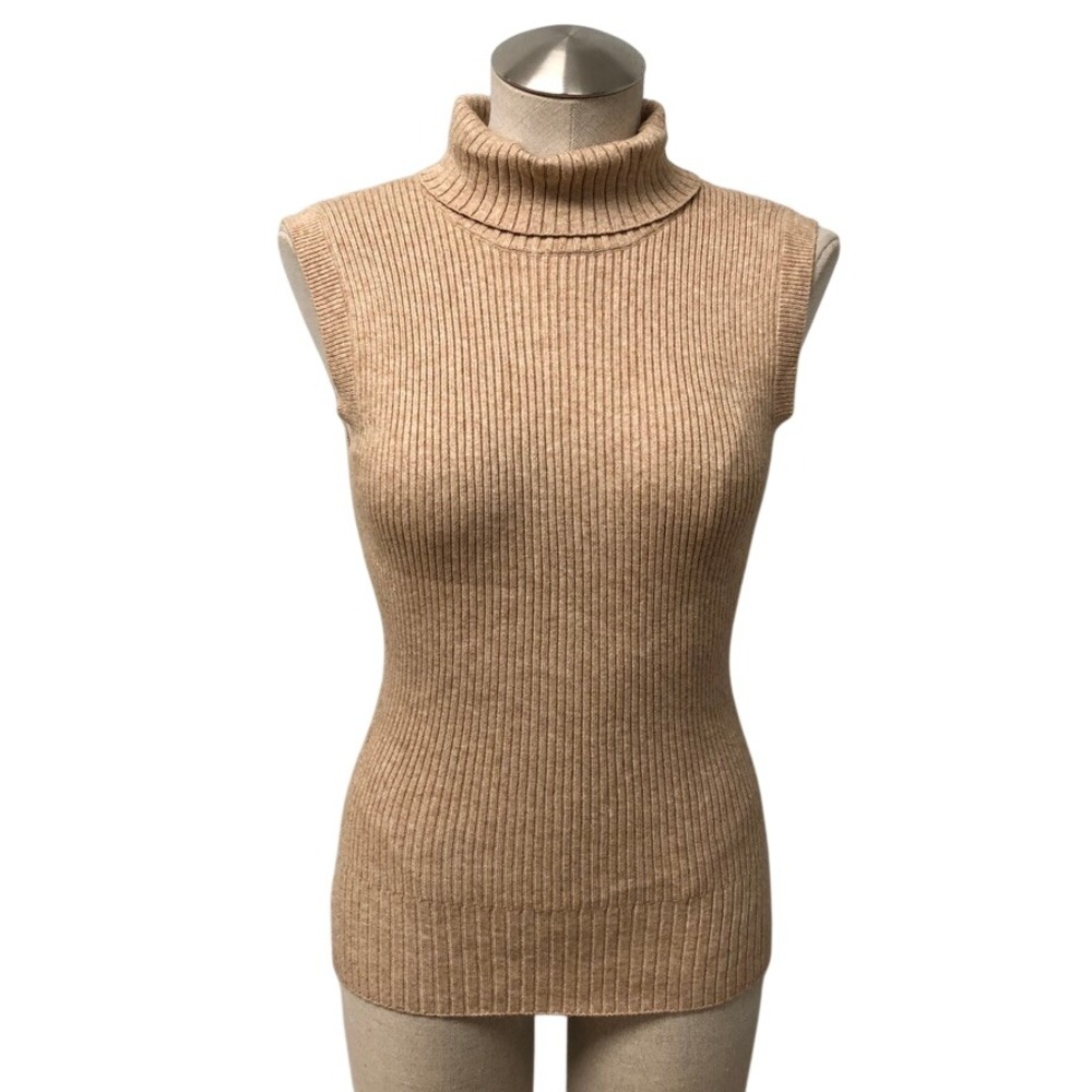 Belle & Bloom Turtleneck Sweater Womens Small Tan Ribbed Sleeveless Knit Top